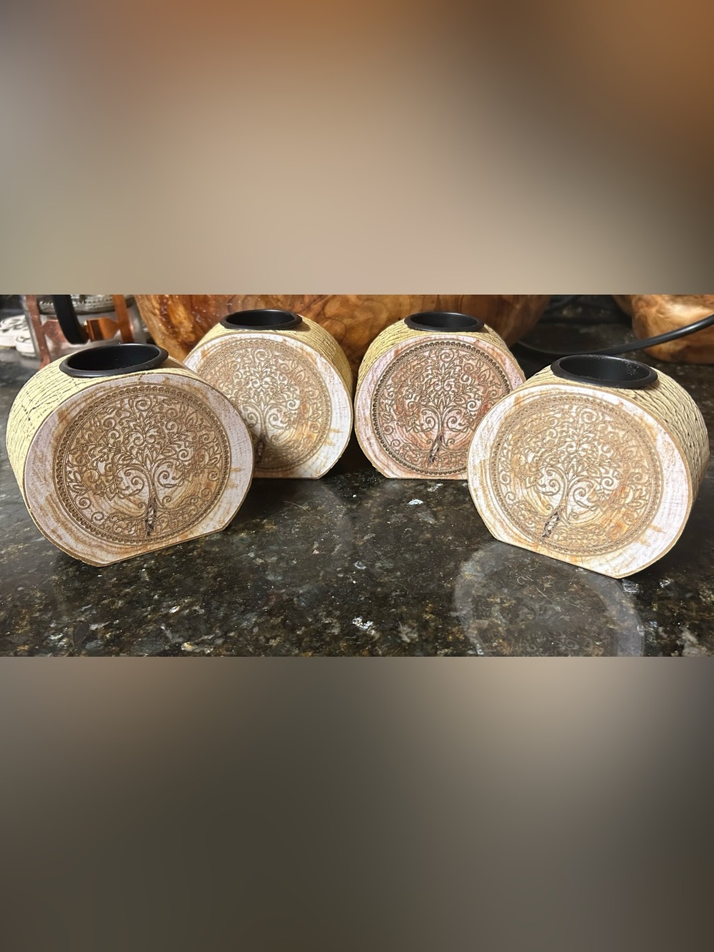Laser cut Tea Light Holders - Set of 4- Beige & Brown